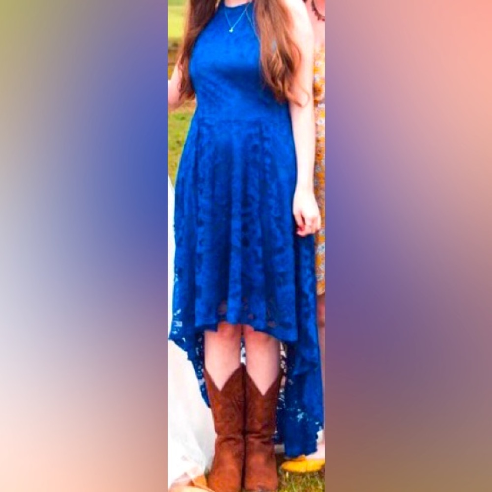Beautiful Royal Blue Lace Dress!! Worn once in a wedding. Size Small
